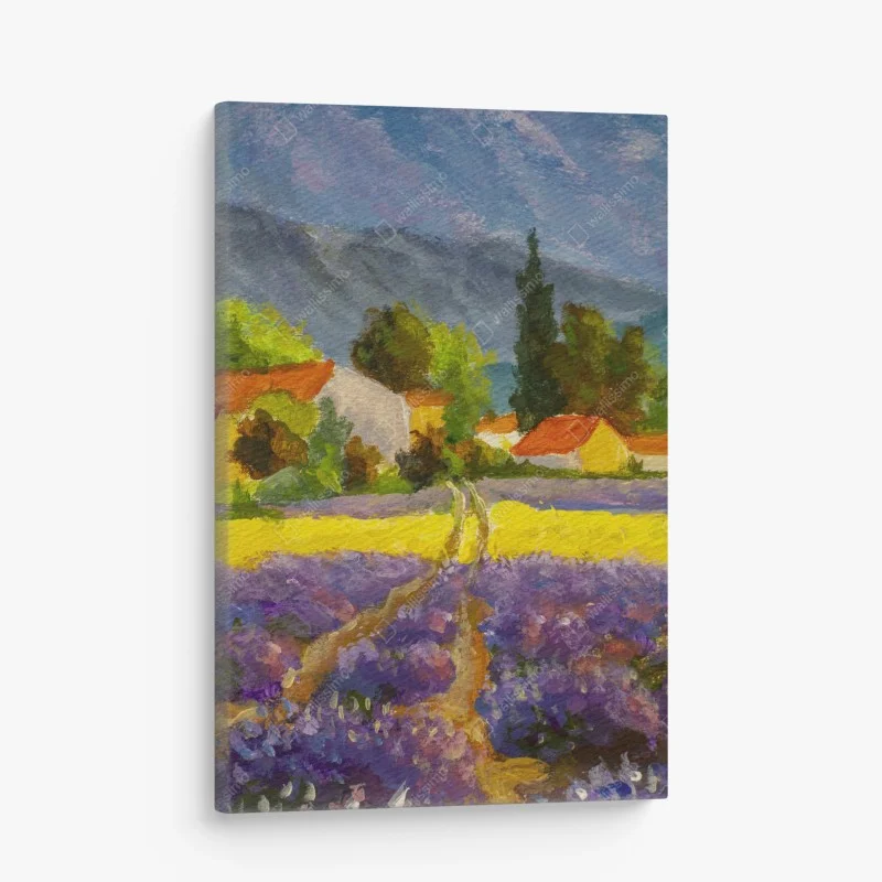 Leinwandbild lavendelfelder bei sonnenuntergang