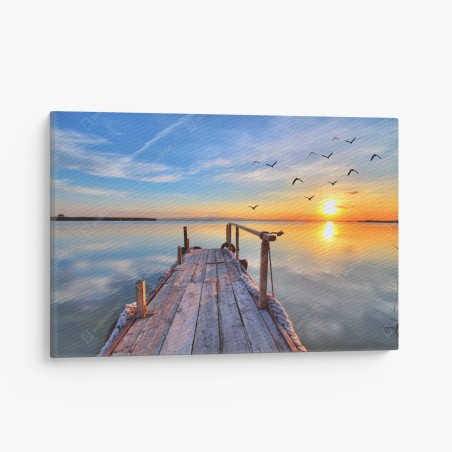 Leinwandbild sonnenuntergang am hölzernen steg – Wallnifity®