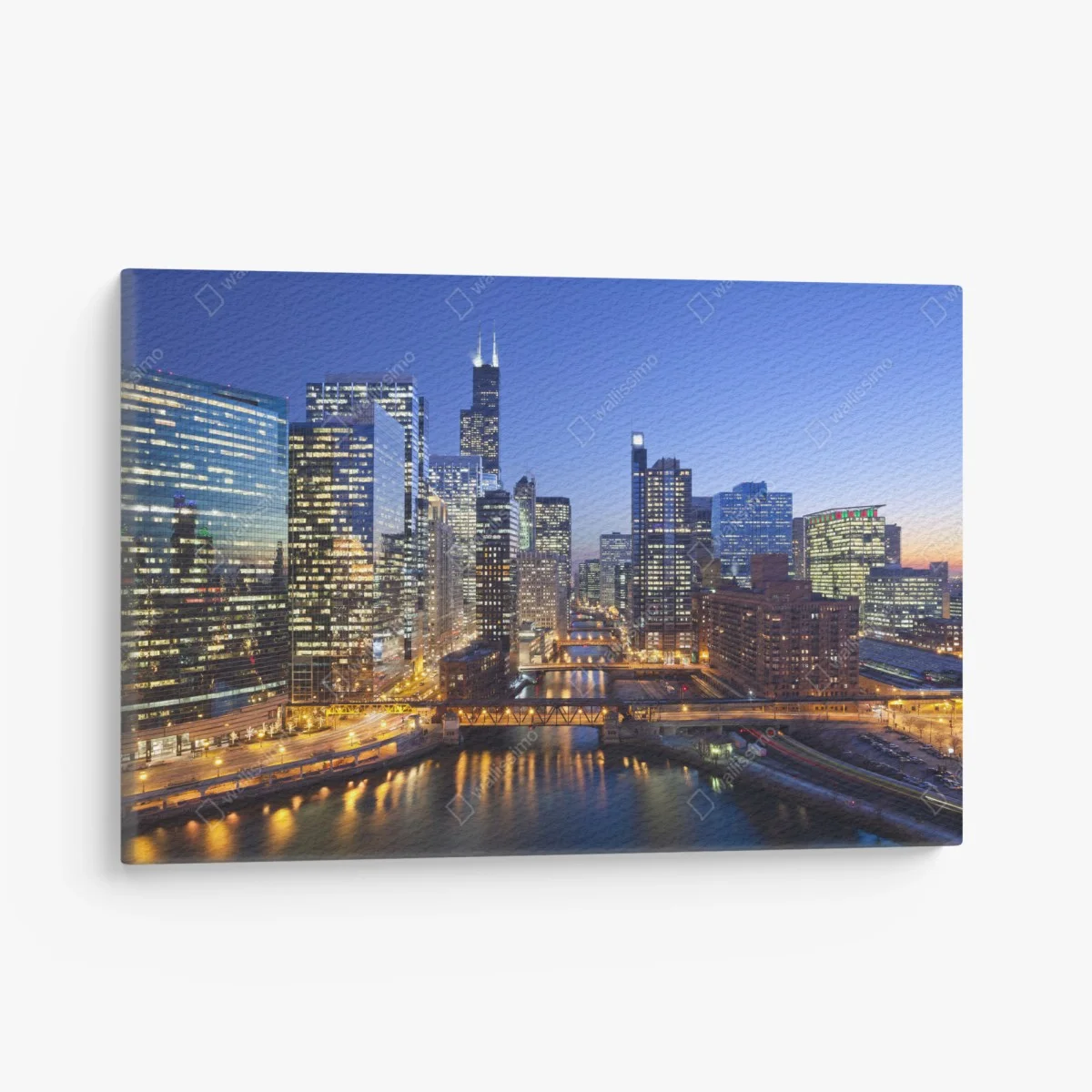 Leinwandbild Chicago skyline bei dämmerung – Wallnifity® Leinwandbild Chicago skyline bei dämmerung – Wallnifity®