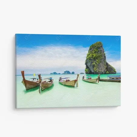 Leinwandbild tropische longtail-boote am türkisfarbenen strand – Wallnifity®