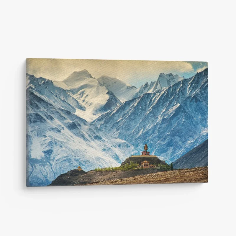 Leinwandbild majestätisches bergkloster vor schneebedeckten gipfeln