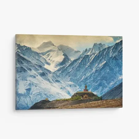 Leinwandbild majestätisches bergkloster vor schneebedeckten gipfeln – Wallnifity®