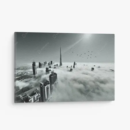 Leinwandbild neblige skyline von Dubai über den wolken – Wallnifity®