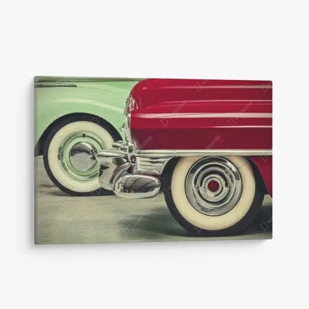 Leinwandbild nahaufnahme klassischer autos in rot und mint – Wallnifity®