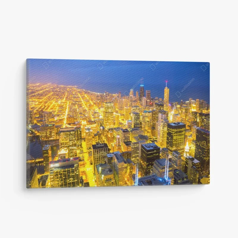 Leinwandbild luftaufnahme der nächtlichen skyline von Chicago