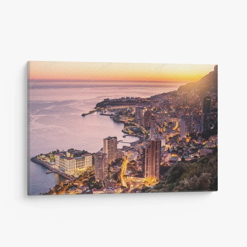 Leinwandbild sonnenuntergang über der städtischen küstenlinie – Wallnifity®