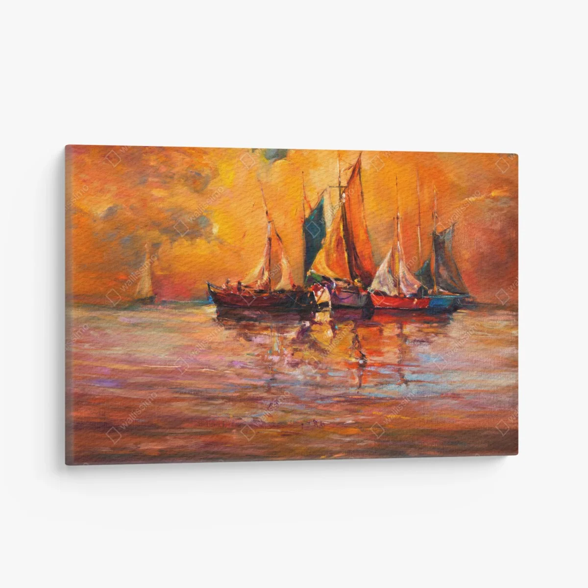 Leinwandbild goldener sonnenuntergang mit segelbooten – Wallnifity® Leinwandbild goldener sonnenuntergang mit segelbooten – Wallnifity®