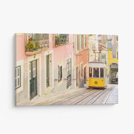 Leinwandbild sonnige Lissabon straßenbahn in pastellfarben – Wallnifity®