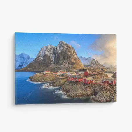 Leinwandbild küstendorf in Norwegen mit roten fischerhütten – Wallnifity®