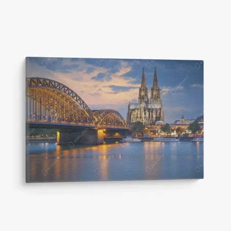 Leinwandbild Kölner Dom und Hohenzollernbrücke bei dämmerung – Wallnifity®