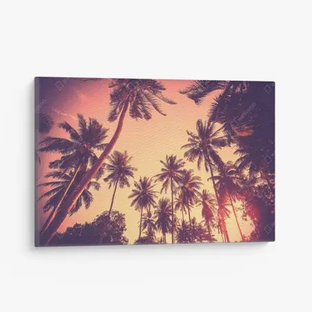 Leinwandbild vintage tropischer sonnenuntergang mit palmen – Wallnifity®