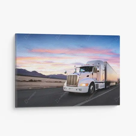 Leinwandbild lastwagen bei sonnenuntergang auf der autobahn – Wallnifity®