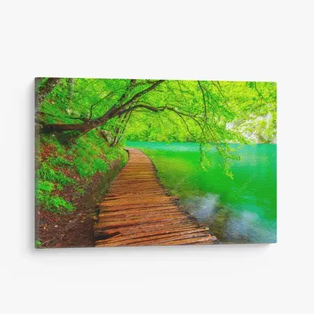 Leinwandbild ruhiger grüner steg am see – Wallnifity®