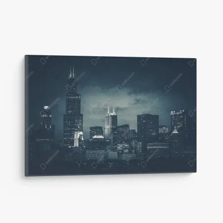 Leinwandbild Chicago skyline in tiefblauen tönen – Wallnifity®