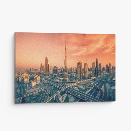 Leinwandbild Dubai skyline bei sonnenuntergang – Wallnifity®