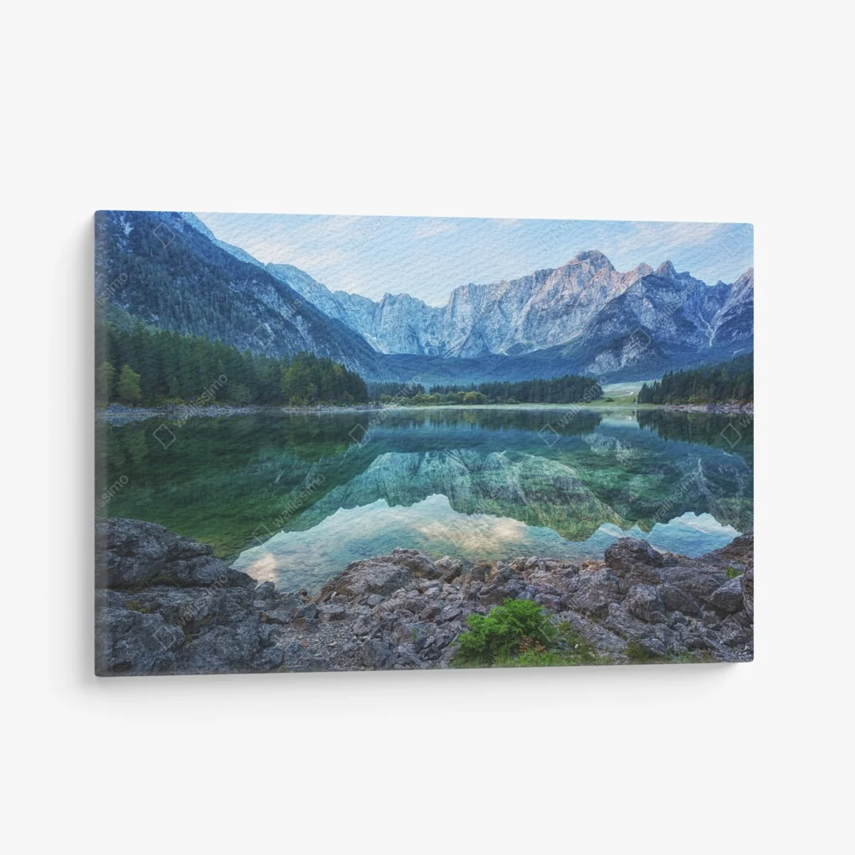Leinwandbild früher morgen am See Fusine, Julische Alpen – Wallnifity® Leinwandbild früher morgen am See Fusine, Julische Alpen – Wallnifity®