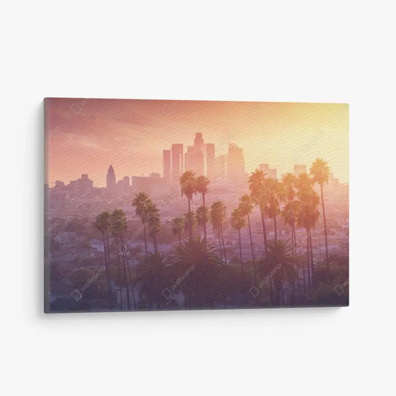 Leinwandbild Los Angeles goldener sonnenuntergang über der skyline