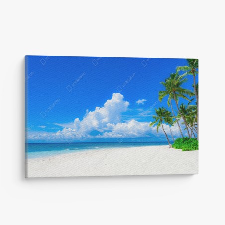 Leinwandbild tropischer palmenstrand unter blauem himmel – Wallnifity®