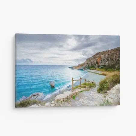 Leinwandbild ruhige türkisfarbene bucht mit küstenpfad – Wallnifity®