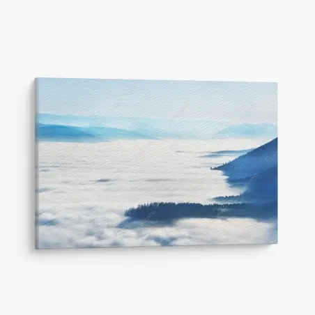 Leinwandbild neblige bergpanorama über dem tal – Wallnifity®
