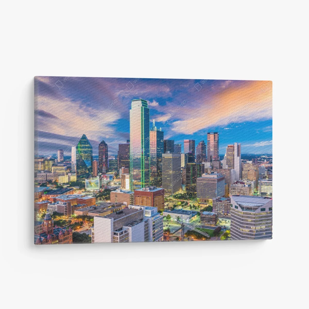 Leinwandbild Dallas skyline bei sonnenuntergang – Wallnifity® Leinwandbild Dallas skyline bei sonnenuntergang – Wallnifity®