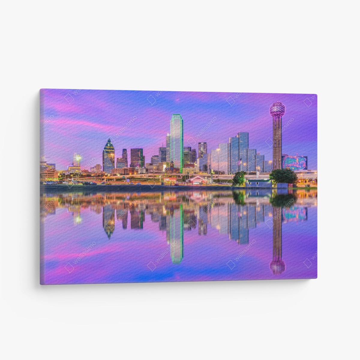 Leinwandbild Dallas skyline im violetten abendlicht – Wallnifity®