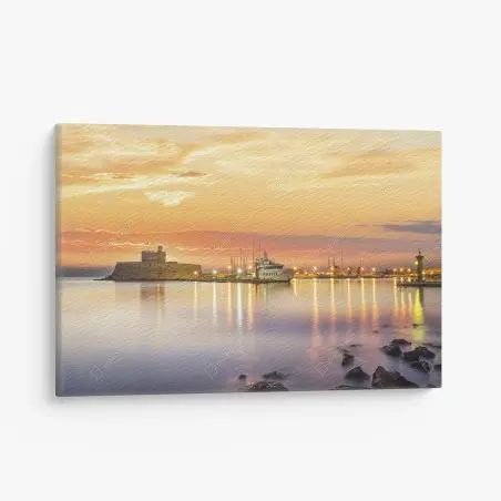 Leinwandbild festung Agios Nikolaos im Hafen Mandraki, Rhodos – Wallnifity®
