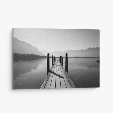 Leinwandbild ruhiger steg am see in schwarzweiß – Wallnifity®