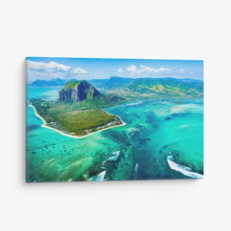 Leinwandbild türkisfarbene lagune aus der luft, Mauritius – Wallnifity®