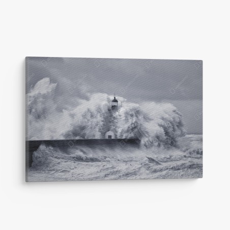 Leinwandbild leuchtturm von mächtigen wellen umgeben – Wallnifity®