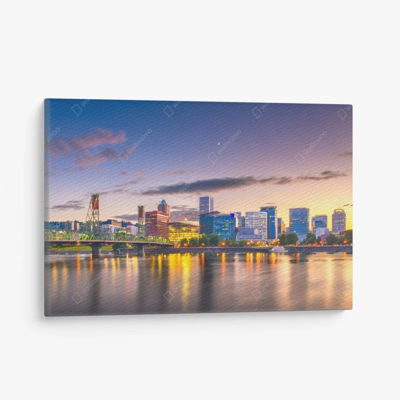 Leinwandbild Portland skyline in der dämmerung über dem Willamette