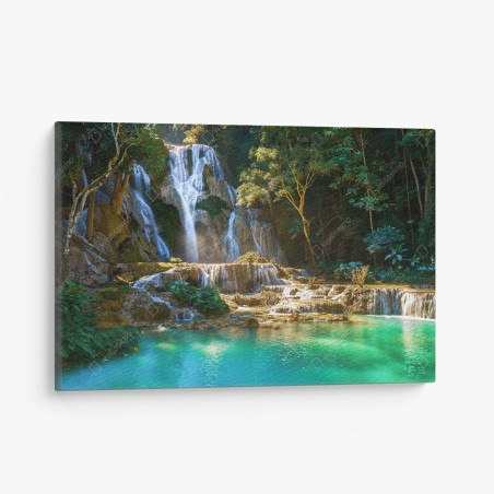 Leinwandbild türkisfarbener wasserfall im üppigen wald – Wallnifity®