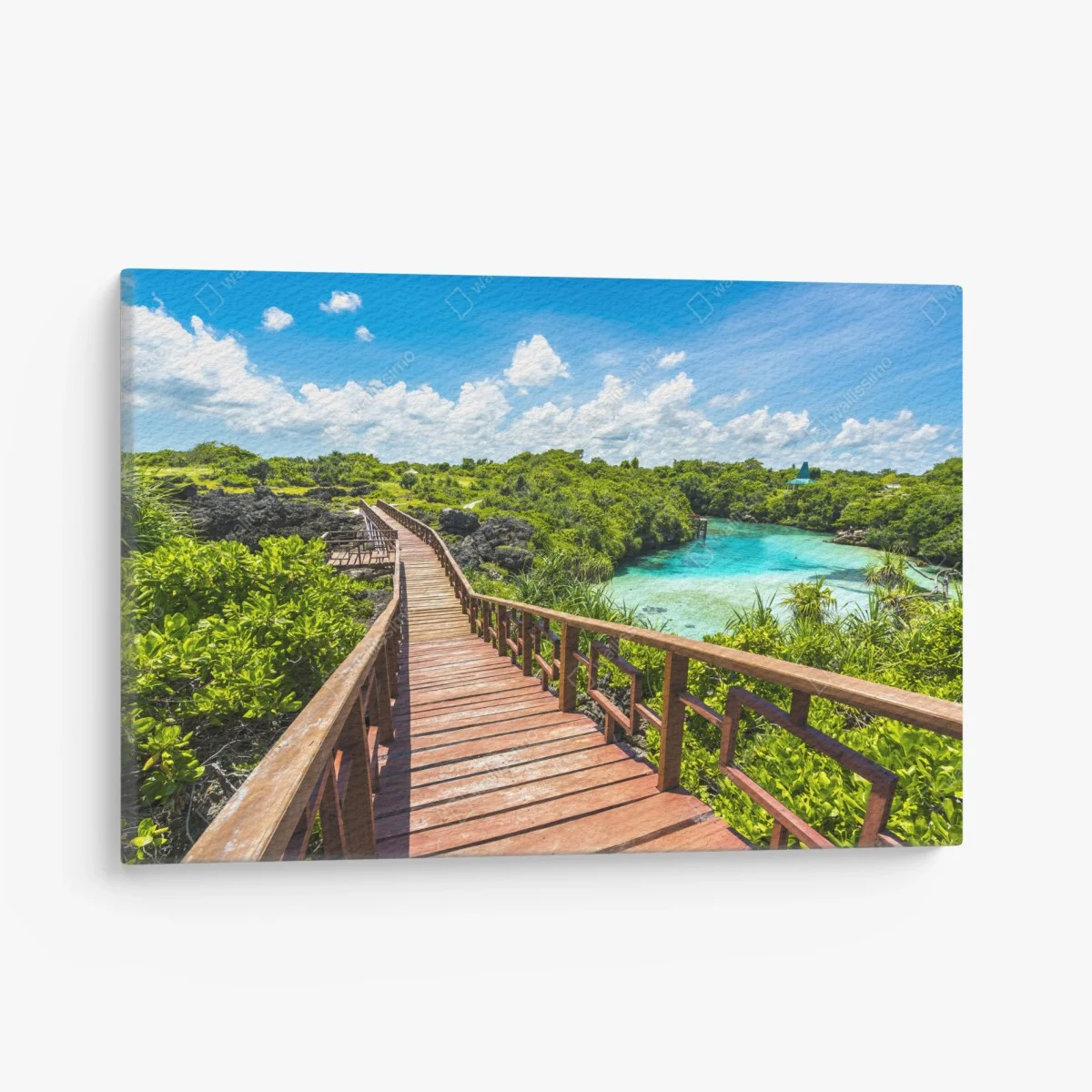 Leinwandbild tropischer holzsteg zur türkislagune – Wallnifity® Leinwandbild tropischer holzsteg zur türkislagune – Wallnifity®