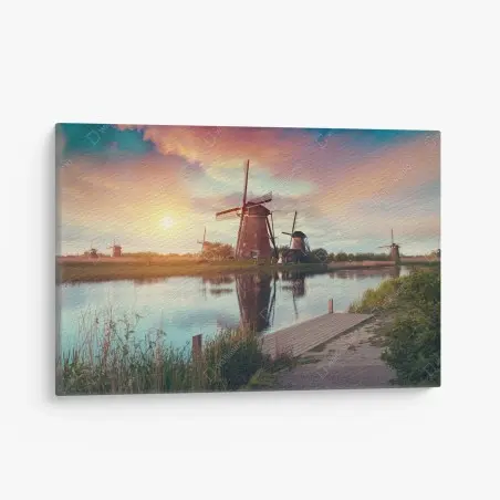 Leinwandbild sonnenuntergang über windmühlen in den Niederlanden – Wallnifity®