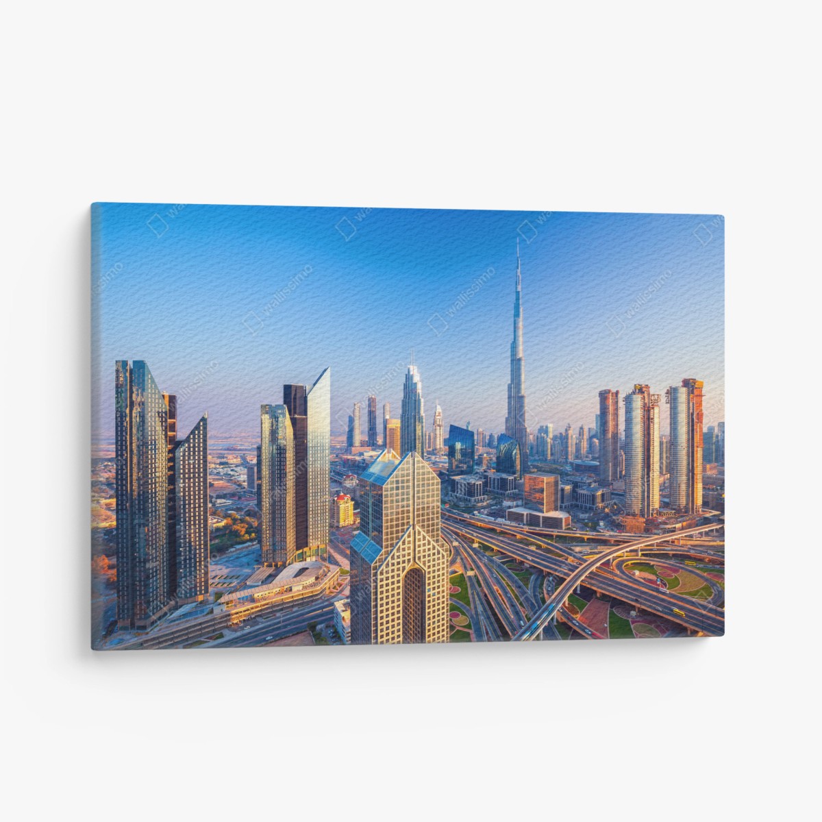 Leinwandbild panorama Dubais mit Burj Khalifa bei sonnenuntergang – Wallnifity®