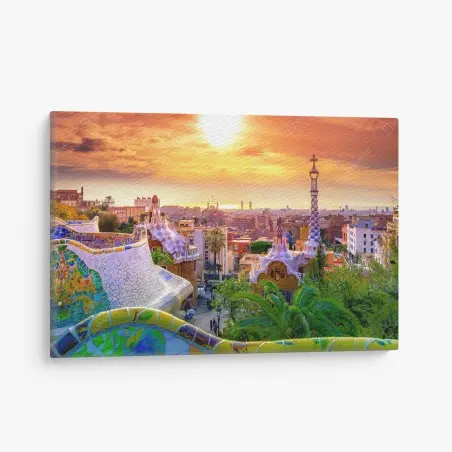 Leinwandbild sonnenuntergang über Park Güell in Barcelona – Wallnifity®