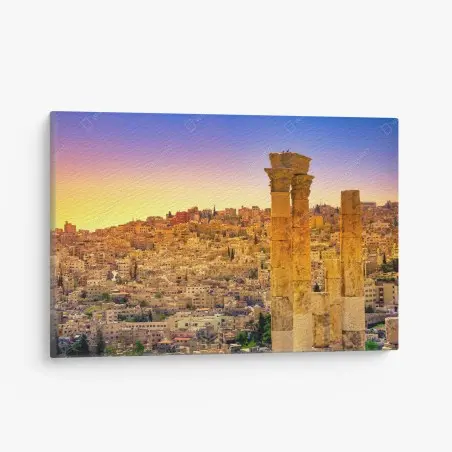 Leinwandbild goldene Amman skyline mit antiken säulen – Wallnifity®