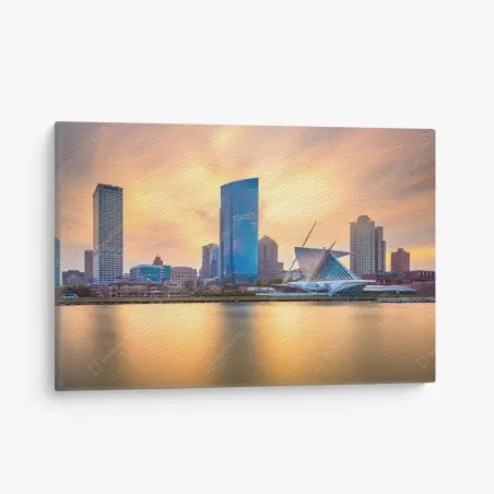 Leinwandbild Milwaukee skyline bei dämmerung – Wallnifity®