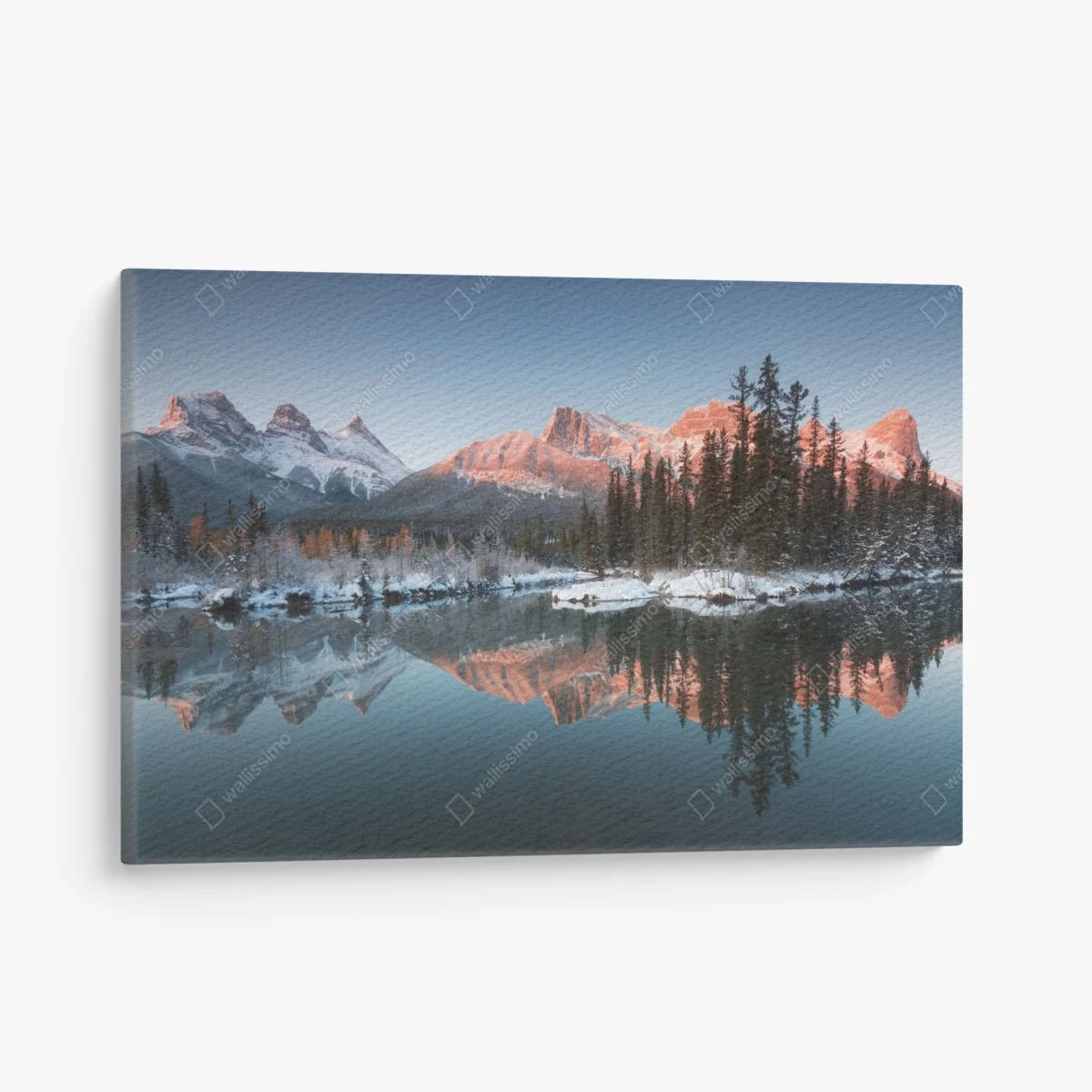 Leinwandbild bergspiegelung im morgendlichen glühen – Wallnifity® Leinwandbild bergspiegelung im morgendlichen glühen – Wallnifity®
