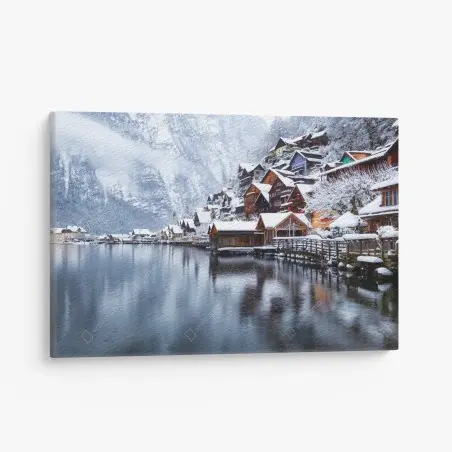Leinwandbild verschneites Hallstatt am see – Wallnifity®