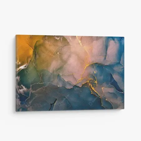 Leinwandbild blaues und goldenes abstraktes marmormotiv – Wallnifity®