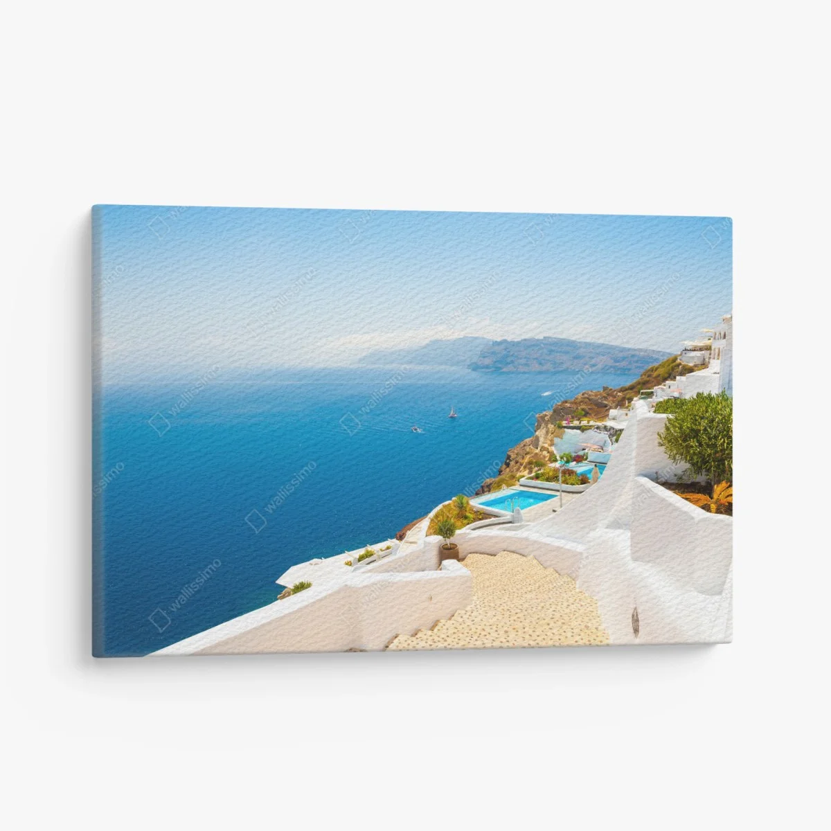 Leinwandbild Santorini küstenblick mit weißer architektur – Wallnifity® Leinwandbild Santorini küstenblick mit weißer architektur – Wallnifity®
