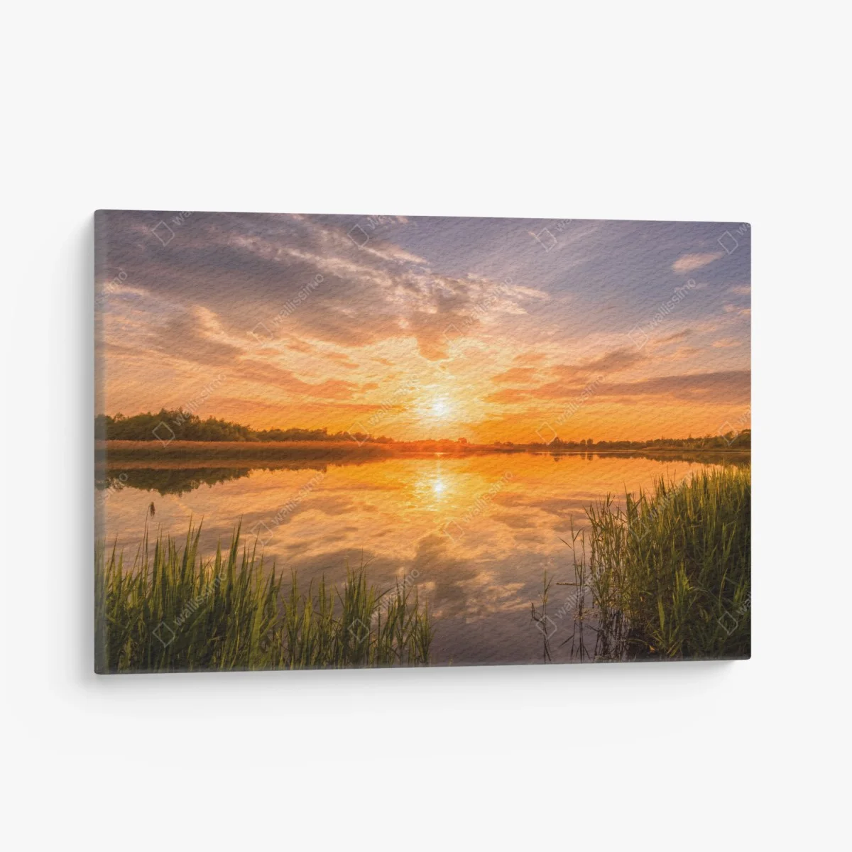 Leinwandbild goldener sonnenuntergang über idyllischem see – Wallnifity® Leinwandbild goldener sonnenuntergang über idyllischem see – Wallnifity®
