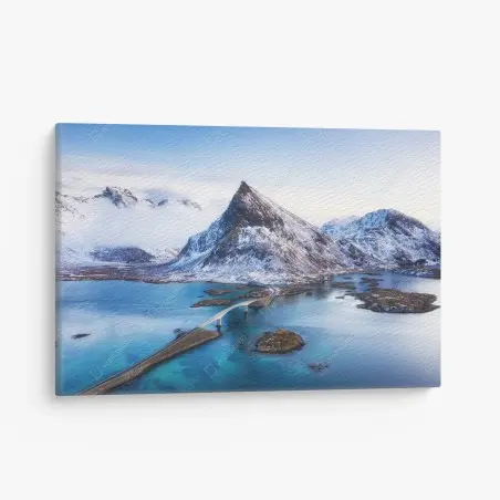 Leinwandbild Lofoten brücke und berg aus der luft – Wallnifity®