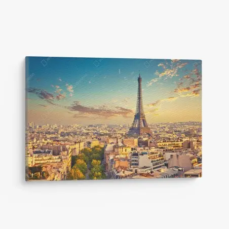 Leinwandbild sonnenuntergang über Paris skyline mit eiffelturm – Wallnifity®
