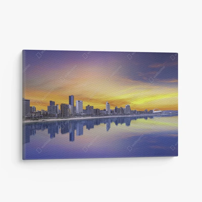 Leinwandbild Durban dämmerung skyline am strand