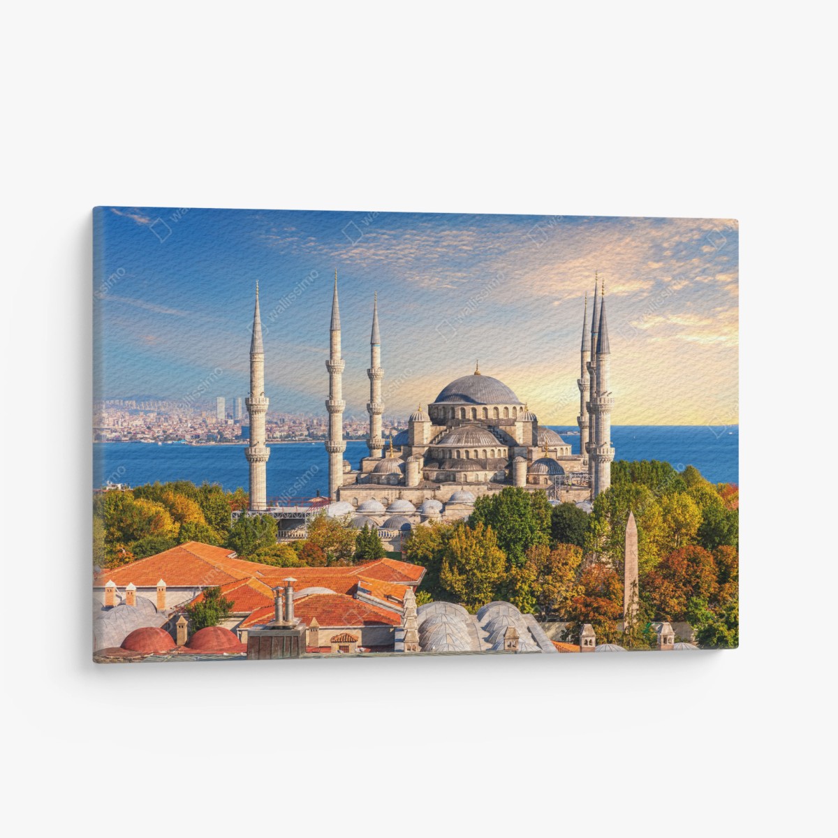 Leinwandbild Istanbul mit der Blauen Moschee bei Sonnenuntergang – Wallnifity®