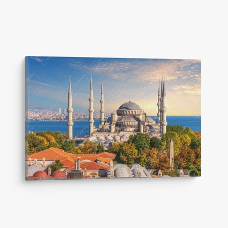 Leinwandbild Istanbul mit der Blauen Moschee bei Sonnenuntergang – Wallnifity®