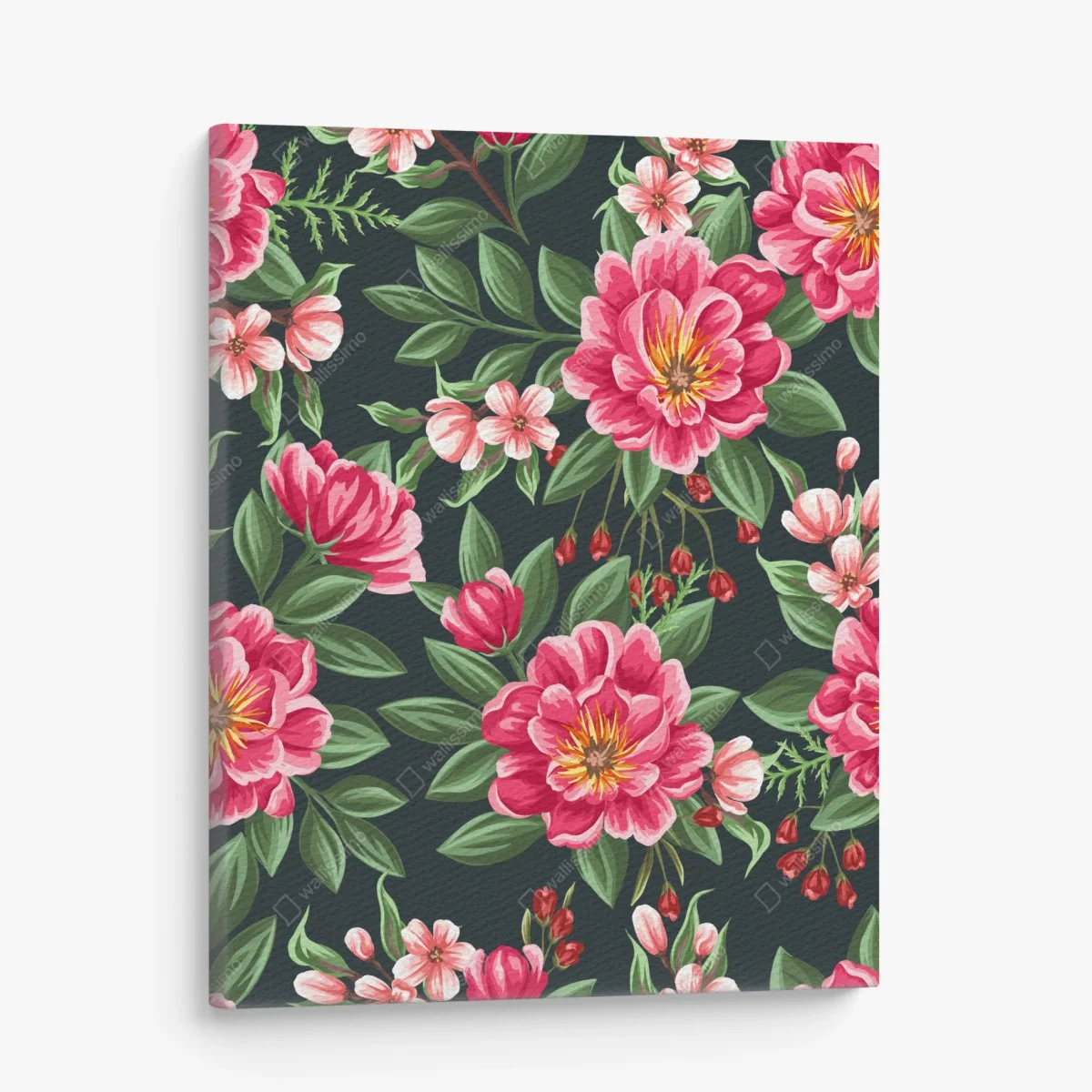 Leinwandbild rosa aquarell blumenmuster auf dunklem hintergrund – Wallnifity® Leinwandbild rosa aquarell blumenmuster auf dunklem hintergrund – Wallnifity®