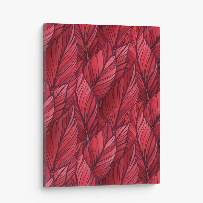 Leinwandbild rotes botanisches blättermuster